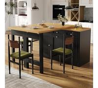 Merax Mesa de bar extensible con espacio de almacenamiento, isla de cocina giratoria de 360°, barra de cocina, con mesa desplegable, bandeja para snacks, compartimento extraíble para basura, Negro/120