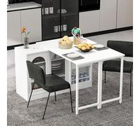 Merax Mesa de bar extensible con espacio de almacenamiento, mesa alta giratoria de 360 ° con mesa de comedor plegable, con puertas correderas de cristal, estantes para especias, espacio de