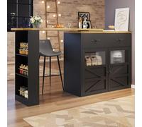 Merax Mesa de bar extensible de 138 a 204 cm, mesa alta giratoria con aparador, isla de cocina con barra y mostrador, MDF y acrílico, función giratoria de 360°, diseño moderno