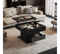 Merax Mesa de centro con función de elevación y mesa giratoria 360° - Moderna mesa de salón cuadrada de alto brillo 70 x 70 x 45 cm con espacio de almacenamiento oculto y cajón