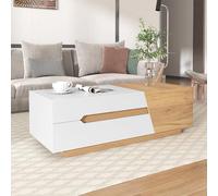Merax Mesa de centro extensible 120 x 50 x 37,5 cm, con cajones, mesa auxiliar con mecanismo deslizante, para salón, color blanco y madera