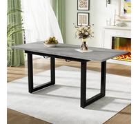 Merax Mesa de comedor 140/180 x 80 x 75 cm, mesa de comedor extensible con patas de metal, mesa rectangular de cocina para salón y comedor, color gris