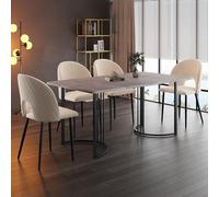 Merax Mesa de comedor 140 x 80 cm, patrón de mármol, estabilidad y diseño para 4-6 personas, marco de metal, patas ajustables, mesa rectangular, adecuada para restaurante, salón, cocina, gris/negro