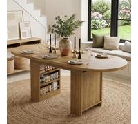 Merax Mesa de comedor extensible 150/180 x 90 cm, mesa ovalada para 6 - 8, con esquinas redondeadas, tablero de mesa grueso, espacio de almacenamiento integrado, para salón, comedor, cocina, oficina