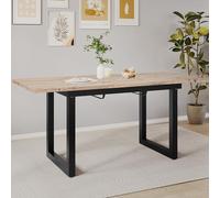 Merax Mesa de comedor extensible con patas de metal, mesa rectangular de cocina para salón comedor, color madera