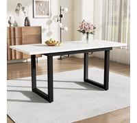 Merax Mesa de comedor extensible con patas de metal, rectangular, para salón y comedor, color blanco