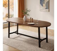 Merax Mesa de comedor redonda, mesa ovalada simple para 6-8 personas, patas de mesa de metal estables, para sala de estar, comedor, cocina, oficina, jardín, color nogal, 180 x 80 x 75 cm