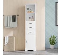Merax Mueble de baño, armario de baño, totalmente lacado para resistencia a la humedad, tres cajones + estantes abiertos dobles + puertas de armario, estantes ajustables, color blanco, 38 x 26 x 172,5