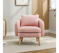 Merax Sillón individual - Elegancia moderna y comodidad en un sillón con cojín extra grueso y patas de madera maciza terciopelo de peluche rosa