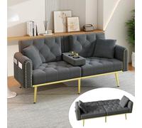 Merax Sofá cama doble plegable con 3 ángulos de inclinación ajustables, soporte para bebidas y espacio de almacenamiento. Sofá multifuncional para sala de estar, dormitorio, cine en casa o habitación