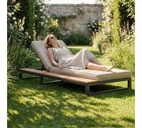 Merax Sofá cama para patio al aire libre, multifuncional, impermeable, con estantes, respaldo ajustable, para patio y jardín, color beige, lado izquierdo