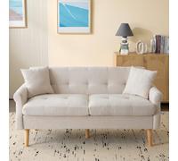 Merax Sofá pequeño de 2 plazas de tela de chenilla, tapizado con cojines gruesos, diseño elegante, patas de madera maciza, ideal para salón, dormitorio y espacios compactos, color gris