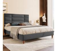 Merax tapizada, Matrimonio somier, 140 x 200 cm, Estructura de Cama con cabecero, en Terciopelo Gris Oscuro, para Adultos y Adolescentes, (colchón no Incluido), Acero aleado