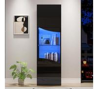 Merax Vitrina de 35 x 50 x 165 cm, vitrina de cristal brillante con control de aplicación LED, armario de vitrina con puerta de cristal y 4 estantes, vitrina de pie, armario multifunción, color negro