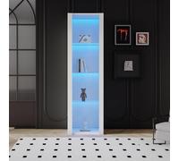 Merax Vitrina de 55 x 38 x 166 cm, vitrina de cristal con control de aplicación LED, armario de alto brillo con 3 estantes de cristal, vitrina de pie, armario de salón, armario multifunción, color