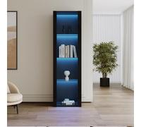 Merax Vitrina de 55 x 38 x 166 cm, vitrina de cristal con control de aplicación LED, armario de alto brillo con 3 estantes de cristal, vitrina de pie, armario de salón, armario multifunción, color