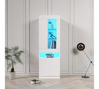 Merax Vitrina de cristal LED, 50 x 40 x 180 cm, armario de 4 niveles y armario, vitrina de pie con Bluetooth LED 16 colores, brillante, armario multifunción blanco