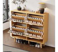 Merax Zapatero con 4 cajones plegables, zapatero estrecho de ratán, zapatero para pasillo, 100 x 25 x 90 cm, color natural