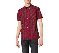 Merc of London Merc - Camisa de manga corta con cuello con botones para hombre, Rojo (Stewart Red), Large