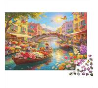 Mercado Ciudades Canales Puzzle de 1000 Piezas Papel para Adultos Paisaje Europeo Soleado Relajación Decoración Regalo Familiar 70x50cm/1000pcs