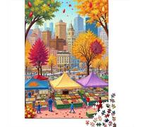 Mercado de la Ciudad de otoño Set De 1000 Piezas Papel Reciclado Puzzle Familiar Aficionados A Los Rompecabezas Atractivo Actividad Vinculación Familiar 52x38cm/1000pcs