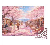 Mercado de Libros Bajo los Cerezos Puzzle de 1000 Piezas Papel para Adultos Escena Primaveral Puzzle para Toda la Familia Relajación Hogar 38x26cm/1000pcs