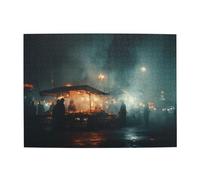 Mercado nocturno en clima de niebla, rompecabezas horizontal de madera, 500 piezas, desarrolla habilidades prácticas para relajarse e interactuar entre padres e hijos