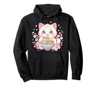 Mercancía de Anime japonés Kawaii Ramen Cat Cherry Blossom Sakura Sudadera con Capucha