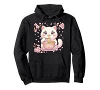 Mercancía de Anime japonés Kawaii Ramen Cat Cherry Blossom Sakura Sudadera con Capucha