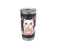 Mercancía de anime japonés Kawaii Ramen Cat Cherry Blossom Sakura Vaso térmico de acero inoxidable de doble pared