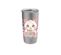 Mercancía de anime japonés Kawaii Ramen Cat Cherry Blossom Sakura Vaso térmico de acero inoxidable de doble pared