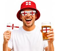 Mercancía de la Copa del Mundo de Inglaterra 2026, kit de 4 piezas para fanáticos de Inglaterra, sombrero de cubo de San Jorge, vaso de pinta, vasos y fabricantes de ruido, decoraciones de fiesta de