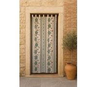 Mercatienda Cortina de Calle alpujarreña antimoscas 140x260 cm con Trabillas - Tejido Jacquard Flor Pasion Verde- Estilo rústico Tradicional - Hecha en España