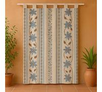 Mercatienda Cortinas Rústicas Jacquard Alpujarras, Diseño de Flor Pasión Azul, Mezcla de Algodón/Poliéster Certificado Oeko-Tex, 140x260cm - para Interior y Exterior - Elegantes y Duraderas.