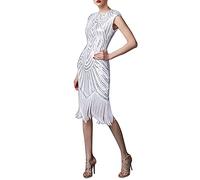 Mercatoo Falda plisada corta para niños mujeres moda 1920 s sexy vintage casual gótico vestido de gran tamaño lentejuelas borla 20s niña traje vestido de noche, blanco, XXL