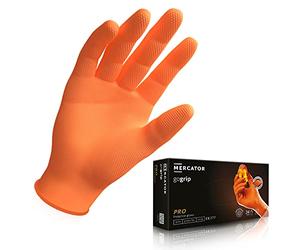 MERCATOR GoGrip Guantes de Nitrilo Naranja Talla XXL - 500 Unidades Desechables de Protección Sin Polvo, Extrafuertes, Textura de Diamante