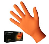 MERCATOR MEDICAL Guantes de nitrilo naranjas POWERGRIP, talla: XXl - 50 unidades, Guantes de seguridad desechables sin talco, sin látex, guantes de nitrilo 3 veces más gruesos, textura de diamante