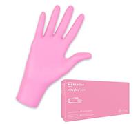 MERCATOR MEDICAL NITRYLEX - Guantes desechables de nitrilo rosa (100 unidades), textura sin polvo a la punta de los dedos, guantes de nitrilo microtextura, talla L, color rosa