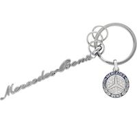 Mercedes-Benz Classic Collection - Llavero de acero inoxidable con cristal (11 cm, con anillo partido y 3 minianillas), color plateado
