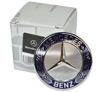 Mercedes-Benz - Emblema original de rejilla del radiador con estrella (221-817-00-16, cromo y corona de laurel azul).