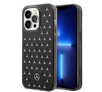 Mercedes-Benz Funda para iPhone 14 Pro en negro/plateado con patrón de estrella grande, PC/TPU, funda rígida cómoda y duradera con puertos accesibles, absorción de golpes y logotipo de la firma