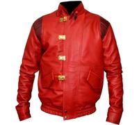 MERCH ATTIRE Akira Bomber - Chaqueta de cuero | Chaqueta de Halloween con logotipo de cápsula roja Shotaro Kaneda, Piel - Chaqueta Bomber Red, L