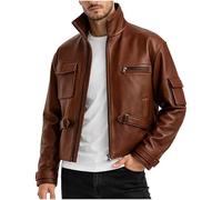 MERCH ATTIRE Chaqueta bomber de cuero de primera calidad para hombre, abrigo casual para motocicleta, ropa táctica con múltiples bolsillos, Chaqueta marrón de piel auténtica, 4XL