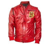 MERCH ATTIRE Disfraz de Cobra Kai de Johnny Lawrence Bomber para hombre, chaqueta real/sintética, Chaqueta bomber roja de piel sintética, L