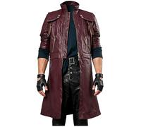 MERCH ATTIRE DMC - Gabardina de piel para hombre, inspirada en fantasía, cazador, cosplay, videojuegos, disfraz de Halloween, Borgoña - Abrigo de piel auténtica, XS