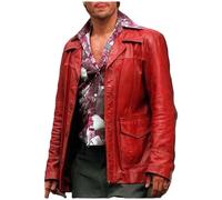 MERCH ATTIRE FC Coat Fighting Club Brad Pitt Tyler Durden - Chaqueta de piel roja para cosplay, disfraz de Halloween, Rojo - Piel Sintética, M
