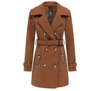 MERCH ATTIRE Gabardina de mezcla de lana de doble botonadura para mujer, longitud media, abrigo de guisante, Marrón - Lana, XS