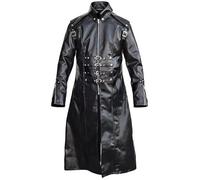 MERCH ATTIRE Gabardina gótica para hombre, de piel, estilo militar, para cosplay, steampunk, disfraz de Halloween, Gótico negro - Abrigo de piel auténtica, XL