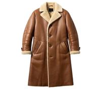 MERCH ATTIRE Gabardina larga de cuero de primera calidad para hombre con forro de piel sintética de oveja, abrigo marrón clásico, Marrón / marrón - piel auténtica, XS