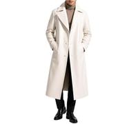 MERCH ATTIRE Gabardina larga de lujo para hombre, color marfil, clásica, sofisticada, a medida, abrigo de invierno elegante e informal, Blanco: piel sintética, XXL